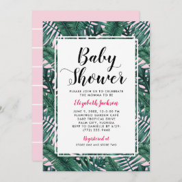 ピモダンンクトロピカ葉ルパームズベビーガールシャワー 招待状