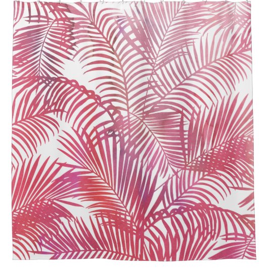 ピモダンンク水色熱帯ヤシ葉の木 シャワーカーテン (正面)