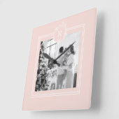 ピモダンンク&ホワイト |家族写真 |イニシャル スクエア壁時計 (傾斜)