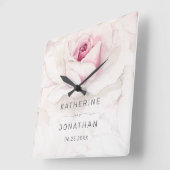 ピモダンンク・ローズ・フローラ・花嫁結婚の名前  スクエア壁時計 (傾斜)