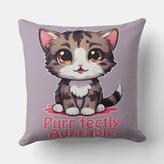 ピュアで愛らしいチビ(小さくかわいく書いた感じ)かわいいピンク色の子猫 クッション (裏面)