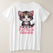 ピュアで愛らしいチビ(小さくかわいく書いた感じ)かわいいピンク色の子猫 プラスサイズTシャツ (デザイン裏面)