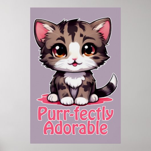ピュアで愛らしいチビ(小さくかわいく書いた感じ)かわいいピンク色の子猫 ポスター (正面)