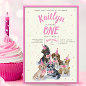 ピュアな子犬🐶テーマの女の子ピンク誕生日パーティー 招待状