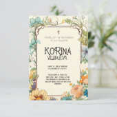 ピュアエレガンス:クリーム&グリーンシンプルフローラバプテスマ 招待状 (スタンド正面)