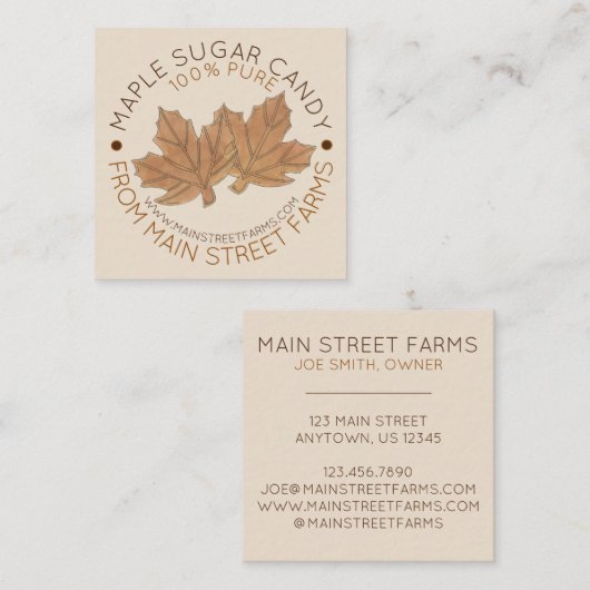 ピュアオーガニックメープルシュガーキャンディバーモントメイン スクエア名刺 (正面/裏面)