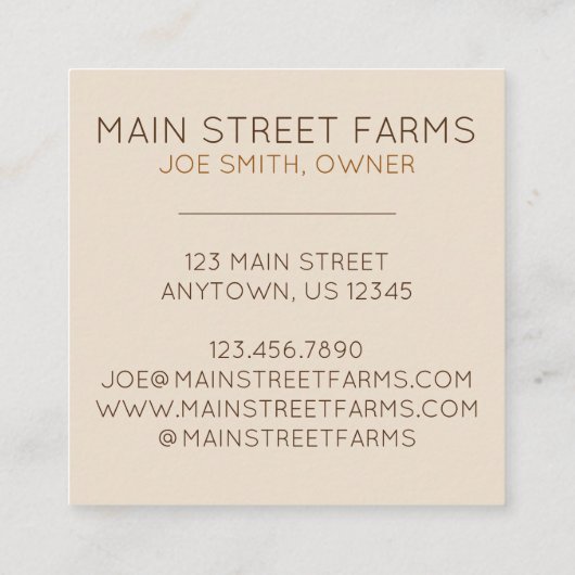 ピュアオーガニックメープルシュガーキャンディバーモントメイン スクエア名刺 (裏面)