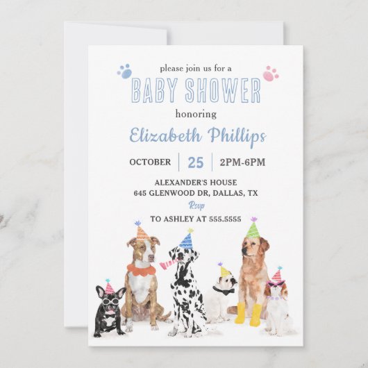 ピュアパピーエレガントかわいい赤ちゃんシャワーパーティー 招待状 (正面)