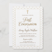 ピュアホワイト金ゴールドクロスモダンファーストコミュニオン 招待状 (正面)