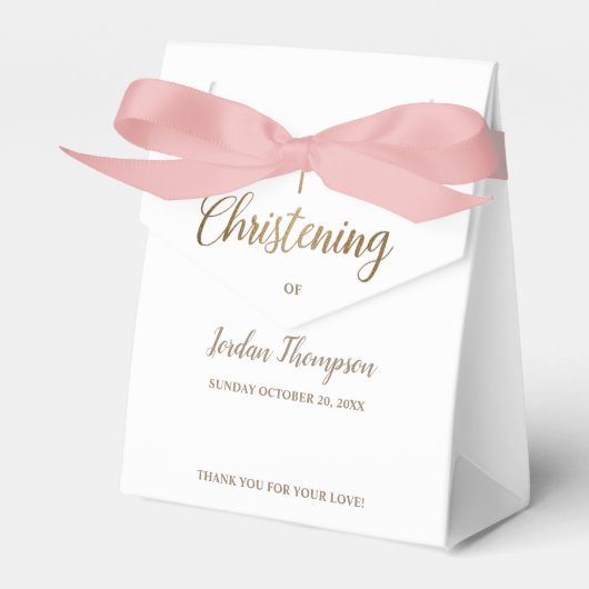 ピュアホワイト《キリスト教》洗礼式や命名式金ゴールドクロスサンキュー フェイバーボックス (正面サイド)