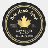 ピュアメープルシロップ金ゴールドメープルリーフオンブラック ラウンドシール (正面)
