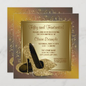 ピュア金ゴールドハイヒールウーマンバースデーパーティー 招待状 (正面/裏面)