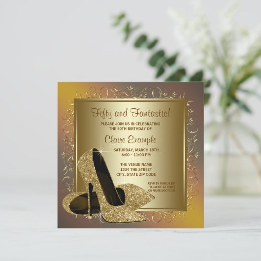 ピュア金ゴールドハイヒールウーマンバースデーパーティー 招待状 (スタンド正面)