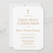 ピュア・ホワイト・金ゴールド・クロス・ボーイ・ファースト・神聖な聖餐式 招待状 (正面)