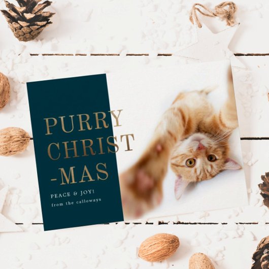 ピュリークリスマスキャットフォト深いグリーン金ゴールド シーズンカード