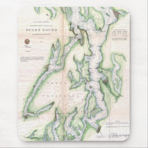 ピューゲットサウンドワシントン海岸のヴィンテージ地図(1867年) マウスパッド