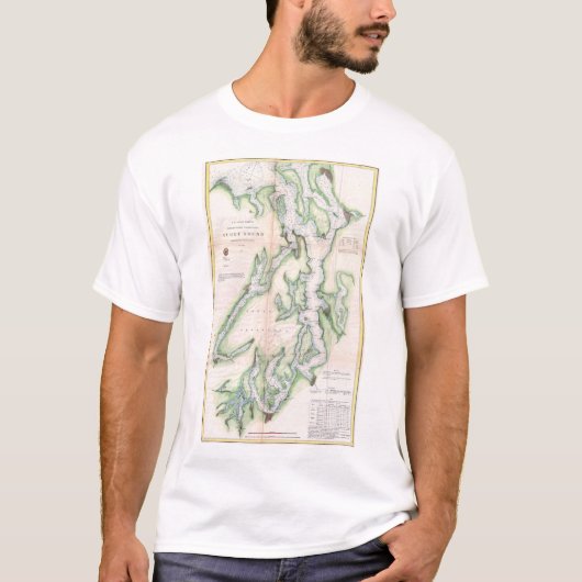 ピューゲットサウンドワシントン海岸のヴィンテージ地図（1867年） Tシャツ (正面)