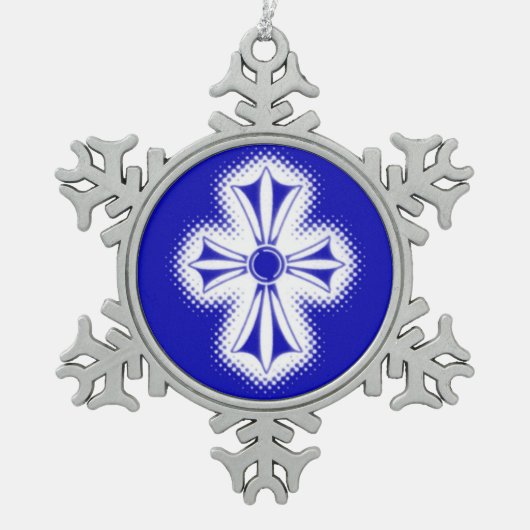 ピューターの雪片のオーナメントか青いケルト十字 スノーフレークピューターオーナメント (正面)