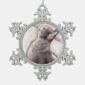 ピューターの雪片のオーナメントの灰色のタキシード猫 スノーフレークピューターオーナメント (正面)