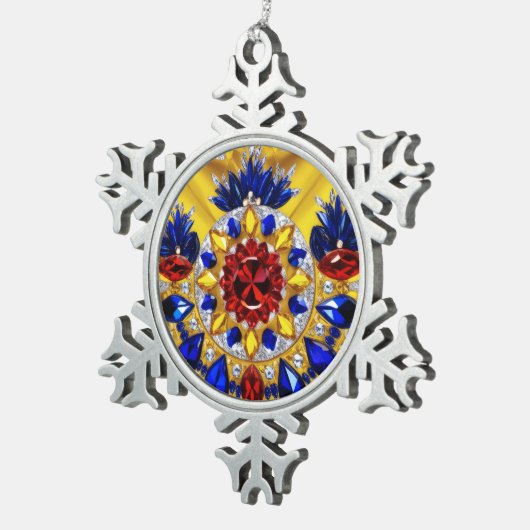 ピュータースノーフレークオーナメントとルーマニアの色 スノーフレークピューターオーナメント (右)