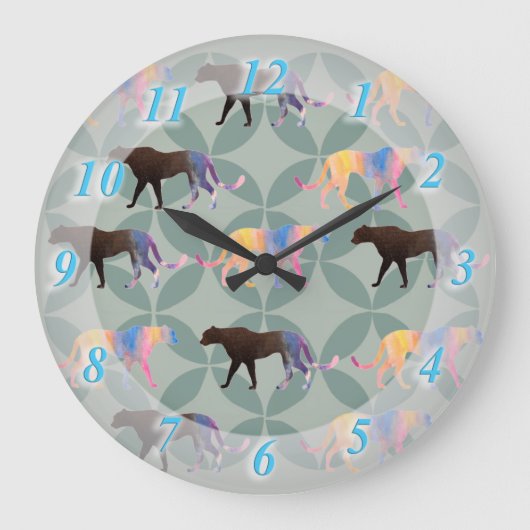 ピューマ・プーマの虎野生動物 ラージ壁時計 (正面)