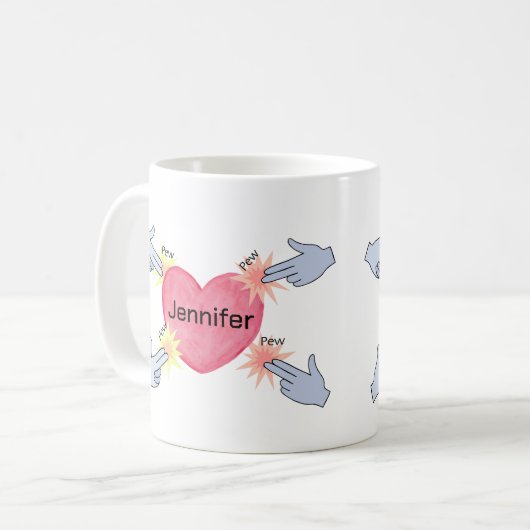 ピュー人手銃名前をカスタムするかわいい私はあなたのギフトが大好き コーヒーマグカップ (正面左)