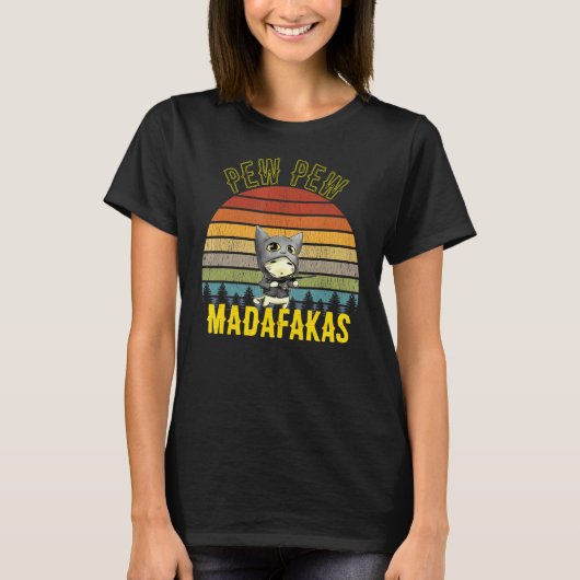 ピューMadafakas猫熱狂する猫ピューPeng Gun Retr Tシャツ (正面)
