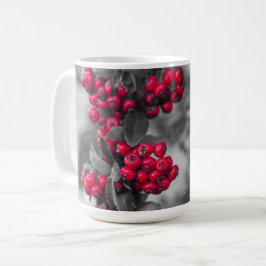 ピラカンサの赤い実と灰色の植物画マグ コーヒーマグカップ