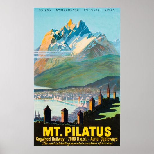 ピラタス山スイスヴィンテージ旅行ポスター ポスター (正面)