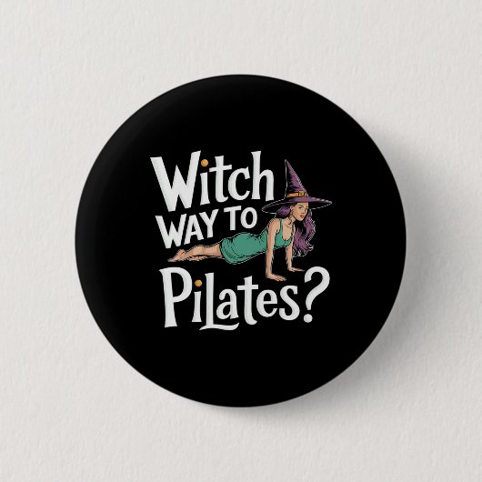 ピラティスへの魔女の道 面白いハロウィンピラティス ヨガ 缶バッジ (正面)