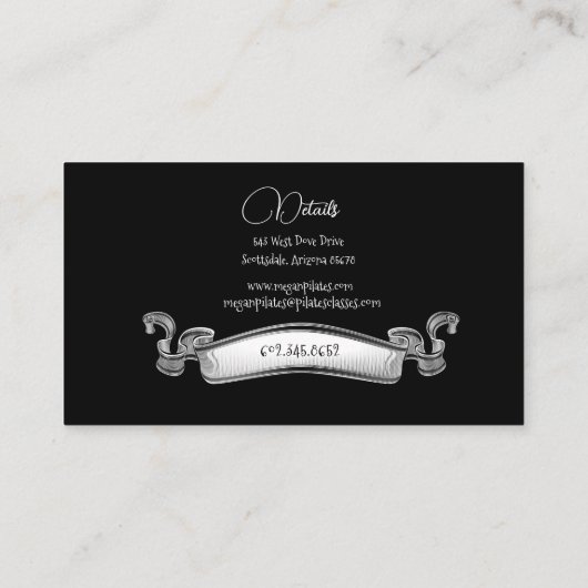 ピラティスインストラクターシルエットポーズブラック&ホワイト 名刺 (裏面)