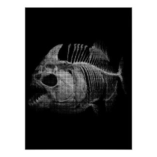 ピラニアの骨格 釣りギフト ポスター