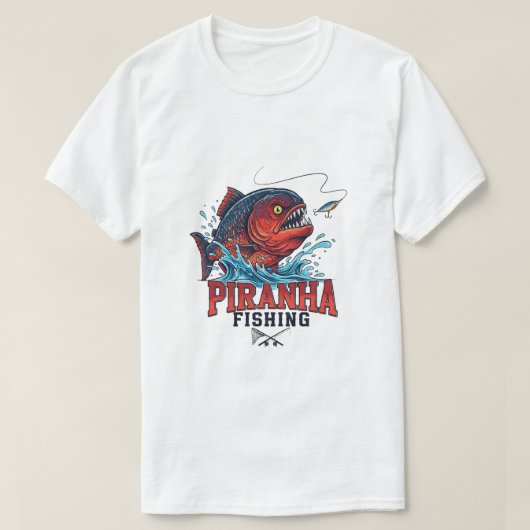 ピラニア釣り好き - 恐れ知らずの釣り人デザイン Tシャツ (デザイン正面)