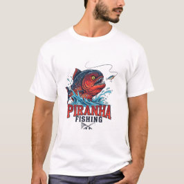 ピラニア釣り好き - 恐れ知らずの釣り人デザイン Tシャツ