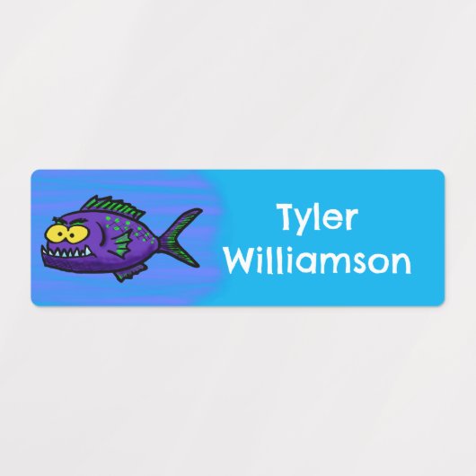 ピラニア魚の漫画パーソナライズされた ラベル (デザイン2)