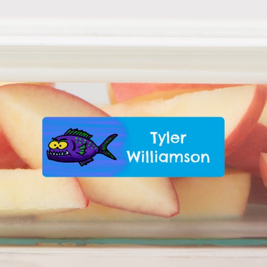 ピラニア魚の漫画パーソナライズされた ラベル (貼付)
