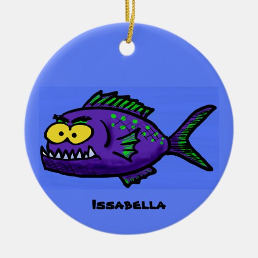 ピラニア魚の漫画 セラミックオーナメント (正面)