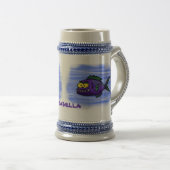 ピラニア魚の漫画 ビールジョッキ (正面右)