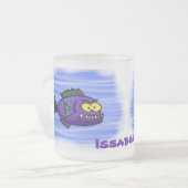 ピラニア魚の漫画 フロストグラスマグカップ (正面左)