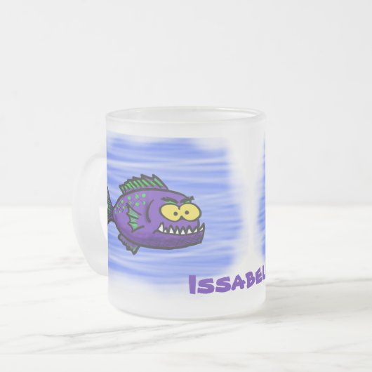 ピラニア魚の漫画 フロストグラスマグカップ (正面左)