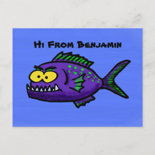 ピラニア魚の漫画 ポストカード