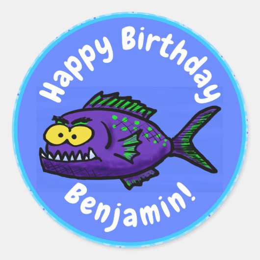 ピラニア魚の漫画 ラウンドシール (正面)