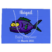 ピラニア魚の漫画 ラージペーパーバッグ (裏面)