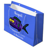 ピラニア魚の漫画 ラージペーパーバッグ (正面アングル)