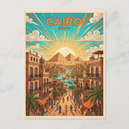 ピラミッドが描かれたエジプト・カイロのヴィンテージ旅行ポストカード ポストカード