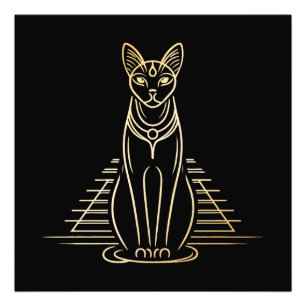 ピラミッドの前のエジプトの猫の女神バステット フォトプリント