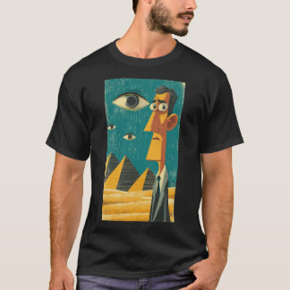 ピラミッドの前の漫画の男性 Tシャツ