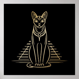 ピラミッド前のエジプトの猫の女神バステト ポスター