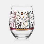 ピラミ猫とエジプト猫2匹 ステムなしワイングラス (正面)