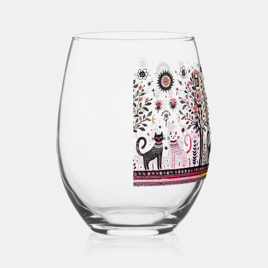 ピラミ猫とエジプト猫2匹 ステムなしワイングラス (右)